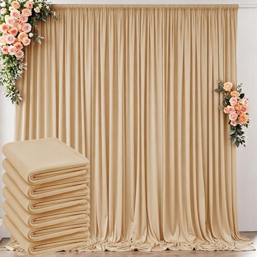 30 ft x 8 ft Thick Champagne Backdrop Curtain for Wedding Parties, 6 Panels 5 ft x 8 ft Wrinkle Free Polyester Champagne Photo Backdrop Drapes, Birthday Party Home Decoration Supplies by Outpain