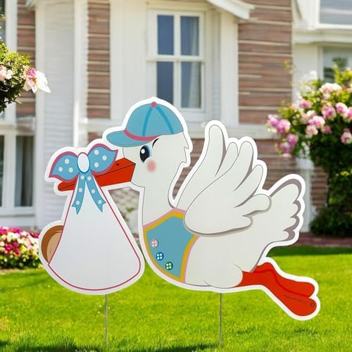 Stork Baby Yard Sign: Gender Neutral Welcome Home Newborn Lawn Decoration by Cute+News