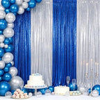 ShinyBeauty Blue and Silver Sequin Backdrop 4 Panels Shimmer Curtains Party by ShinyBeauty