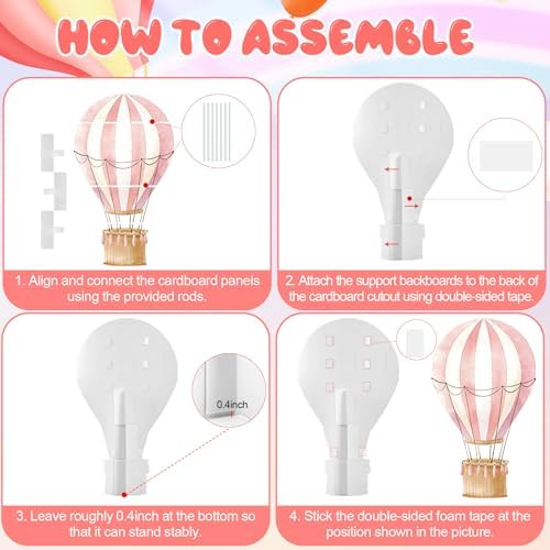 2.9 ft x 4.9 ft Hot Air Balloon Baby Shower Decorations, Large Pink Hot Air Shaped Cardboard Cutout, Life-Size Standup Photo Booth Props for Birthday Party Celebration Backdrops Decor - Image 4