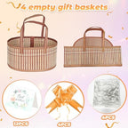 LuxDuo Father's Day 4 Set Foldable Baskets for Gifts Empty, Large Reusable Woven Bamboo Gift Basket Kit with Handle Wrap Bag Gold Bow for Mother's Day Baby Shower Birthday Wrapping, 12 Gift Cards - Image 2