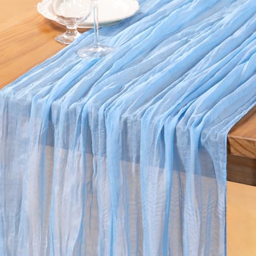 DeZerlor Baby Blue Cheesecloth Table Runner 1 Pack Summer Boho Runner by DeZerlor