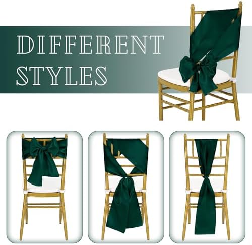 fani 120 PCS Satin Chair Sashes, 7x78 Inch, Emerald Green - Image 4