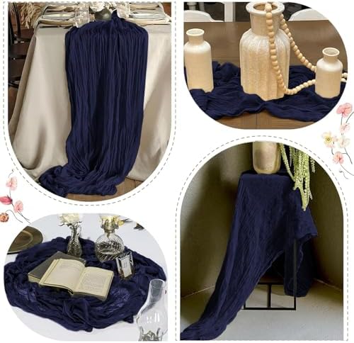 25 Pack Navy Blue Cheesecloth Table Runner 17 x 108 Inch Gauze TableRunner Fabric Semi Sheer Cheese Cloth Table Runner Bulk for Rustic Romantic Wedding Baby Shower Table Decoration - Image 6