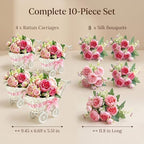 4-Pack White Rattan Baby Carriage Floral Arrangements with Pink Artificial Bouquets – Baby Shower Table Centerpieces, Gender Reveal Party Favors, Mini Stroller Decorations for Guests, Wedding Décor - Image 2
