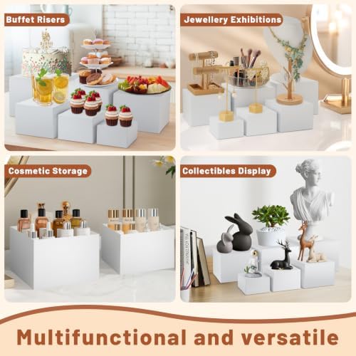 8PCS White Acrylic Buffet Risers with Small Signs and Marks,Food Display Risers for Buffet Table,Dessert Table Display Set for Catering Supplies,Acrylic Stand for Party Wedding Baptism Birthday - Image 6