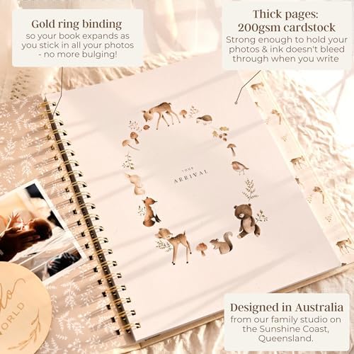 Peachly Unisex Baby Memory Book - First Year Baby Book Keepsake - Forest - Image 3