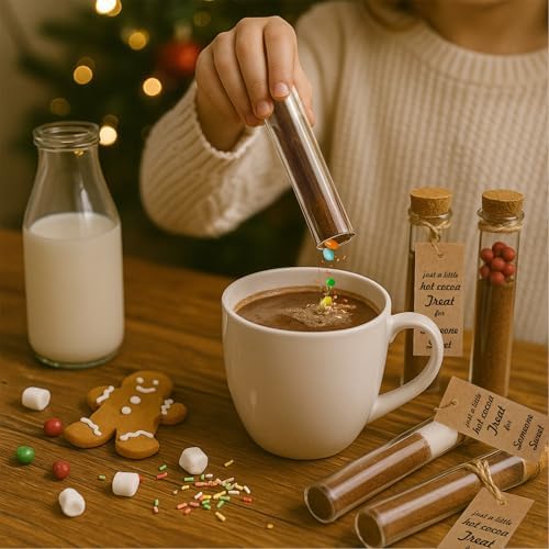 Pickmesh 50 Set Personalized Christmas Hot Chocolate Favors for Guest 25 ml Empty Glass Hot Chocolate Test Tubes with Tag Cork Stopper and Rope for Holiday Christmas Party Supplies Stocking Filler - Image 6