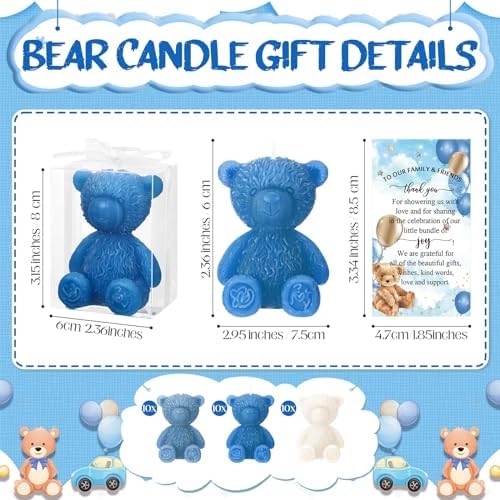 Threlaco 30 Sets Large Bear Candle Baby Shower Party Favor, Blue Series - Image 2