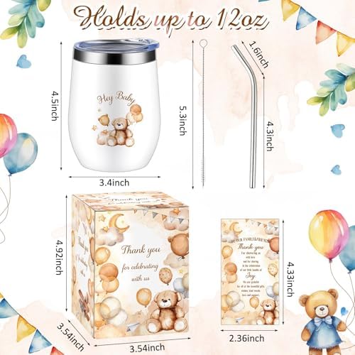 Hoolerry 6 Set Baby Shower Cups, 12oz Stainless Steel Tumbler, Brown Bear - Image 2
