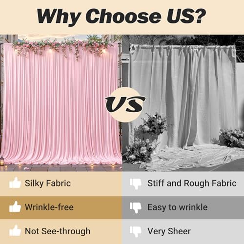 40ftx10ft Wrinkle Free Pink Backdrop Curtain - 10 Feet Photography Backdrop Drapes, Silky Polyester Back Drop Cloth for Wedding Baby Shower Balloon Arch Background - Image 6