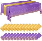 Breling 24 Pack Purple and Gold Disposable Tablecloths and Table Runner Set by Breling