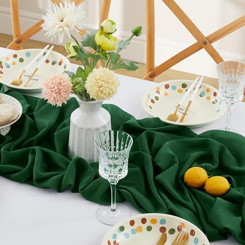 Horbaunal 12 Pack Dark Green Chiffon Table Runners 10FT, 29x120 Inches - Image 3