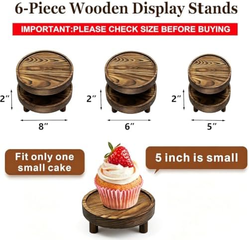 6 PCS 5/6/8 Inch Wooden Risers for Display Wood Pedestal Stand (Brown) - Image 2