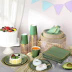 Dandat 200 Pcs Sage Green Paper Plates and Napkins Set, Gold Rim - Image 4