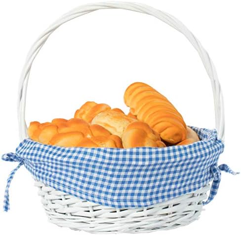 Wicker Gift Basket with Handle and Liner, 11 Inch White Willow Round Basket with Blue Gingham Liner for Easter, Picnic, Wedding, Flower Girl, Foraging, Storage and Home Decor - Wickerwise - Image 4