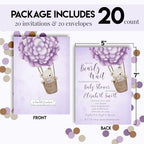 Amanda Creation Teddy Bear Baby Shower Invitations, 20 Personalized 5x7 Custom Baby Shower Invitations with Envelopes, Purple Bear Balloon Design - Image 4