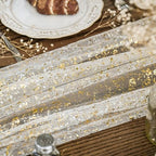 Artoid Mode Beige Gold Gauze Table Runner 120 Inch 10Pcs, Glitter Metallic Foil Sheer Dining Wedding Anniversary Holiday Birthday Table Decor for Home Party - Image 3