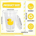 Whaline 50 Pcs Yellow Duck Plastic Cups with Lids and Straws 12 Oz Cute Duck Beverage Drinking Cups for Birthday Summer Pool Beach Party Supplies - Image 2