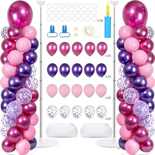 2 Sets Adjustable Balloon Column Stand Kit with Bases（Pink and Purple） by Naozinebi