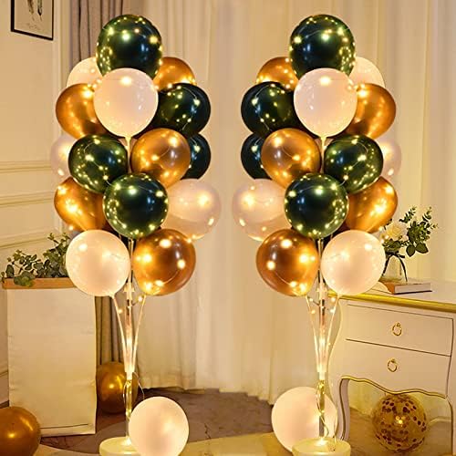 Cicicooie 2 Set Green and White Centerpieces Balloon Holder Decoration Balloon Stand Kit for Floor with String Light for Wedding Adult Birthday Party Bachelor Party Opening Nature Forest Theme Party by Cicicooie