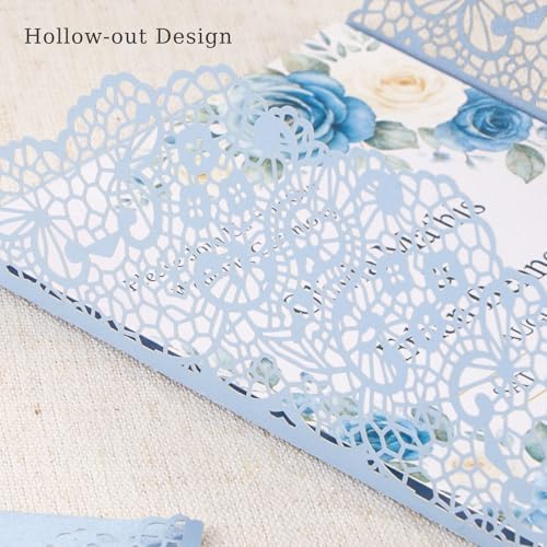 50 Set Wedding Invitations with Envelopes and Rsvp Cards Baby Blue - Image 5
