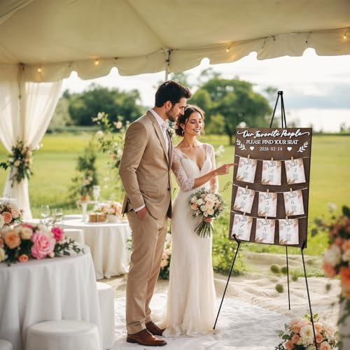 OurWarm Wooden Seating Chart for Wedding Reception Display 23.6x15.7 Inch - Image 5
