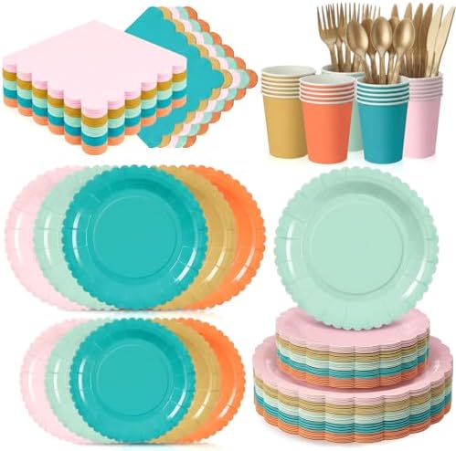 Zhehao 175 Pcs Coral Colors Paper Plates and Napkins Party Supplies by Zhehao