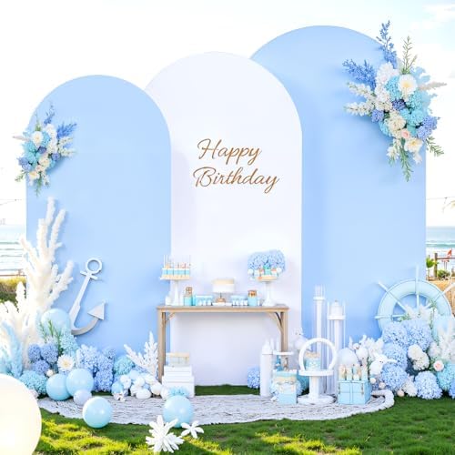 White and Blue Arch Backdrop Cover 7.2FT 6.6FT 6FT Arch Covers Stretchy Backdrop Set of 3, Wedding Arch Cover Spandex Fitted Double-Color Fabric Arch Covers for Party Baby Shower Birthday Decoration - Image 3