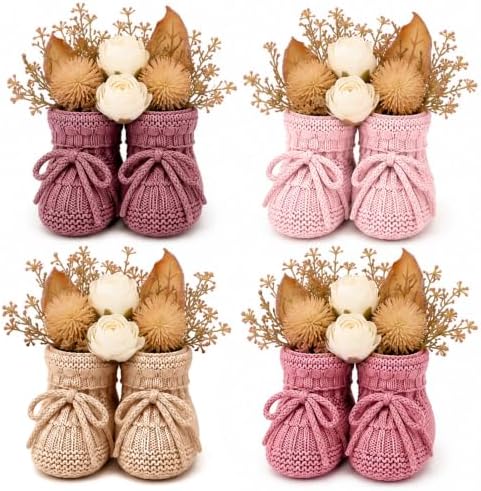 gisgfim 4 Set Baby Shower Centerpieces with 8 Pcs Fabric Flowers Baby Shower Table Decorations Gender Reveal Party Supplies Knitted Infant Booties Bulk for Boy Girl Birthday Newbron Party Decoration by gisgfim