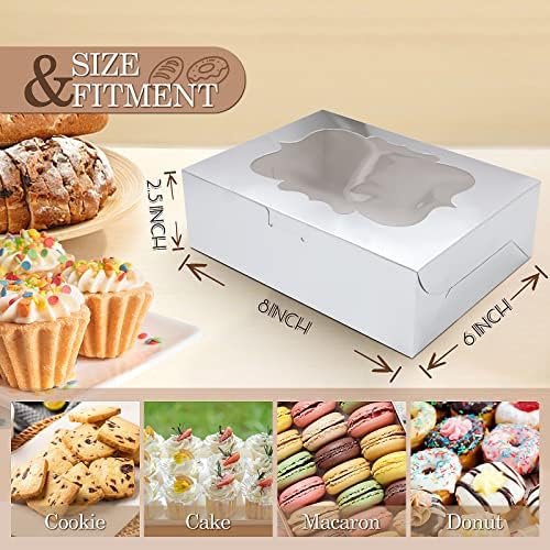 KPOSIYA 65 PCS 8x6x2.5 Inch Cookie Boxes with Window Silver Bakery Boxes Pastry Boxes for Gift Giving, Treat, Dessert, Cupcakes, Chocolate, Strawberries, Donuts, Muffins (5 Style Windows) - Image 2