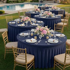 12 Pack Navy Blue Spandex Round Tablecloths for 60 inch Table, Wrinkle Free Stretchy 120inch Fitted 5FT Round Table Cloths Cover with Skirt for Wedding Birthday Party Banquet Events - Image 5