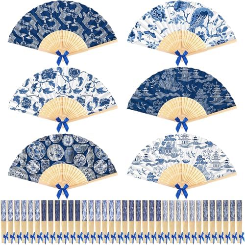 Roowest 36 Pcs Blue and White Folding Fans Bulk - Retro Chinoiserie Japanese Floral Paper Hand Foldable Fans for Wall Decor Wedding Guests Favor Gifts Tea Party Supplies by Roowest