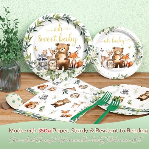 Hombae Woodland Baby Shower Decorations, Forest Baby Shower Party Supplies with Woodland Animals Tableware Set, Backdrop, Balloon Garland, Cake Topper, Boxes, 245 PCs - Image 5
