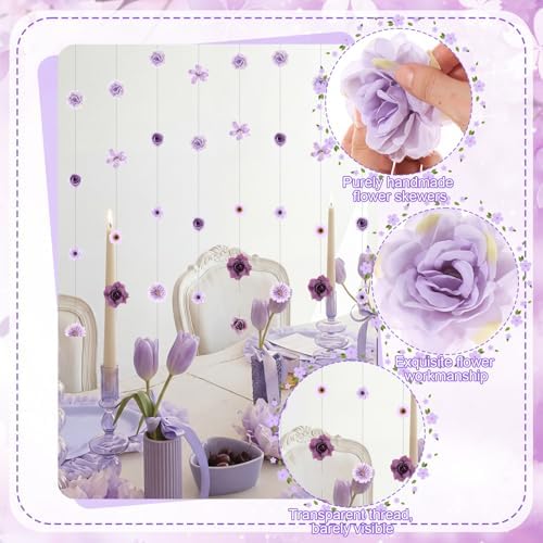 Sliner 8 Pcs 52.5 ft Artificial Flower Garland Hanging Decorations Dangling Fake Flowers with Hooks Spring Party Decorations for Wedding Background Arch Birthday Baby Shower Home Garden Decor (Purple) - Image 6