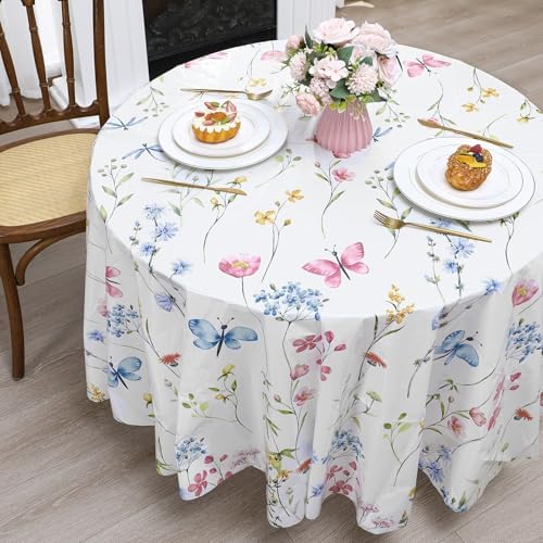 Ganeen 6 Pcs Wildflower Plastic Round Tablecloth 84 Inch Watercolor Floral - Image 3