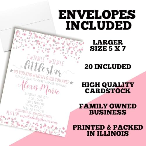 Amanda Creation Custom Baby Shower Invites Twinkle Sprinkle Baby Shower Invitation 20 5x7 Personalized Invites With Envelopes - Image 6