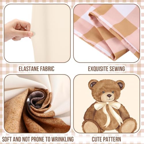 Remagr 2 Pcs We Can Bearly Wait Arch Backdrop Covers (7.2ft, 6ft) Tan Gingham & Teddy Bear Arch Covers Baby Shower Decorations with Checkered Pennant Banner for Baby Shower Party Decor Props - Image 4