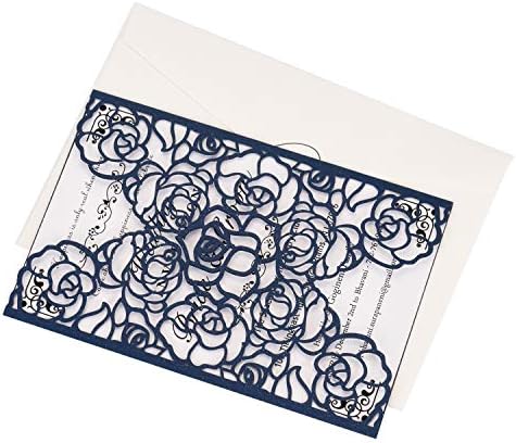 FOMTOR Laser Cut Wedding Invitation Set with Envelopes & Inserts & Seals – Perfect for Weddings, Bridal Showers, Engagements & Anniversary Celebrations - Blue, 40pcs - Image 3