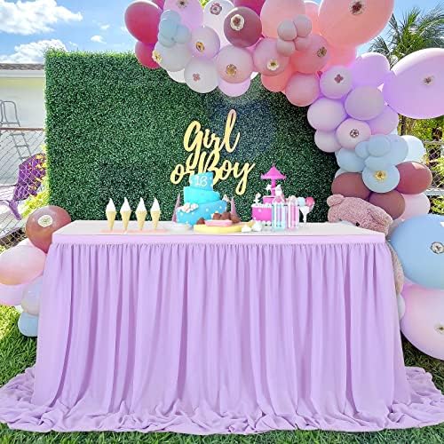 2 Layer Lavender Chiffon Table Skirt Sheer Table Cloth for 9ft Table for Parties Baby Shower Wedding Banquet Bridal Shower Home Decor - Image 6