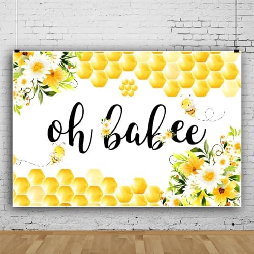 Oh Babee Baby Shower Party Backdrop Colorful Flowers Yellow Honeycomb Baby Shower Party Decorations Background Bee Sweet Honey Gender Reveal Party Birthday Party Studio Props 15x8ft - Image 4
