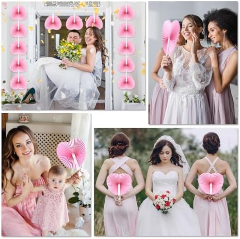 Unittype 150 Packs Heart Shaped Paper Fans for Wedding Guests,Baby Pink - Image 6