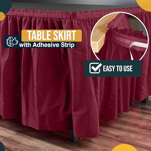 Exquisite Burgundy Table Skirt 48 Pack - Disposable Plastic Table Skirts for Rectangle Tables 6ft 8ft & Round Tables - 29in x 14ft Self-Adhesive Strip - Birthday Wedding Gender Reveal Decor - Image 3