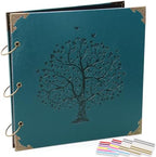 Photo Album DIY Scrapbook, 10x10 inch 50 Pages Vintage Leather Cover Three-Ring Binder Family Picture Booth Albums with 408pcs Self Adhesive Photos Corners for Memory Keep, Tree (Jasper Green) by ADVcer