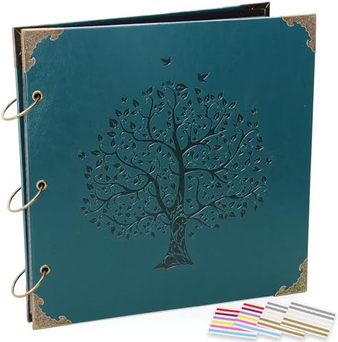 Photo Album DIY Scrapbook, 10x10 inch 50 Pages Vintage Leather Cover Three-Ring Binder Family Picture Booth Albums with 408pcs Self Adhesive Photos Corners for Memory Keep, Tree (Jasper Green) by ADVcer