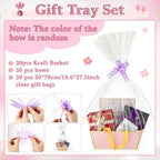 Tuanse 30 Pcs Basket for Gift Empty DIY Bulk Gift Basket Kit with Handle Kraft Cardboard Tray with 30 Bag 30 Bow Market Tray for Wedding Party, Pink, 9.8 x 6.7 x 4.3 in - Image 3