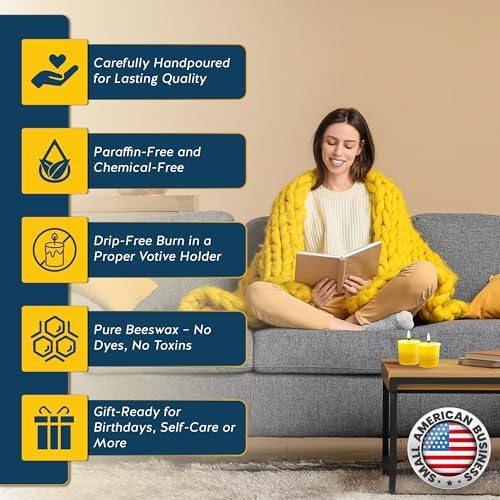 Alternative Imagination 100% Pure Natural Beeswax Votive Candles - 24 Pack - Hand-Poured - Unscented- Light Honey Aroma - 15 Hour Burn - Paraffin-Free, Long Lasting for Prayer, Meditation & Home Decor - Image 5