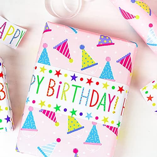 WRAPAHOLIC Jumbo Reversible Birthday Wrapping Paper - 30 Inch x 100 Feet Jumbo Roll - Pink Happy Birthday Wrapping Paper for Girls, Kids, Baby Shower - Image 5