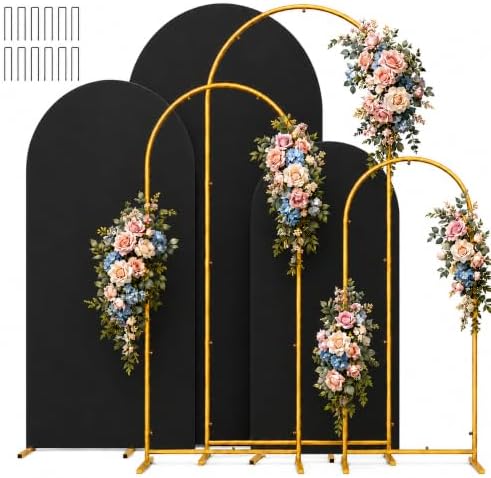 6,6.6,7.2FT Arch Backdrop Stand and Cover Set (Black) by Paxdeje