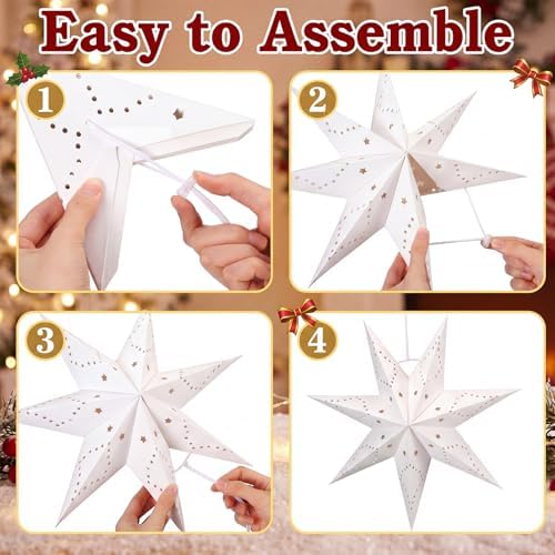 Youyole 12 Set Christmas Paper Star Lantern with Lights, 7 Pointed - Image 4